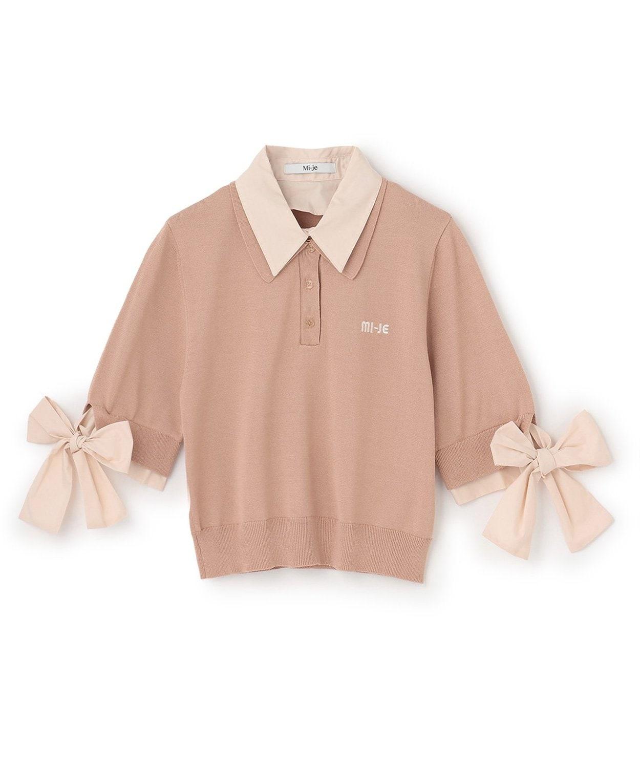 蝴蝶結袖拼接針織衫【韓國時尚】