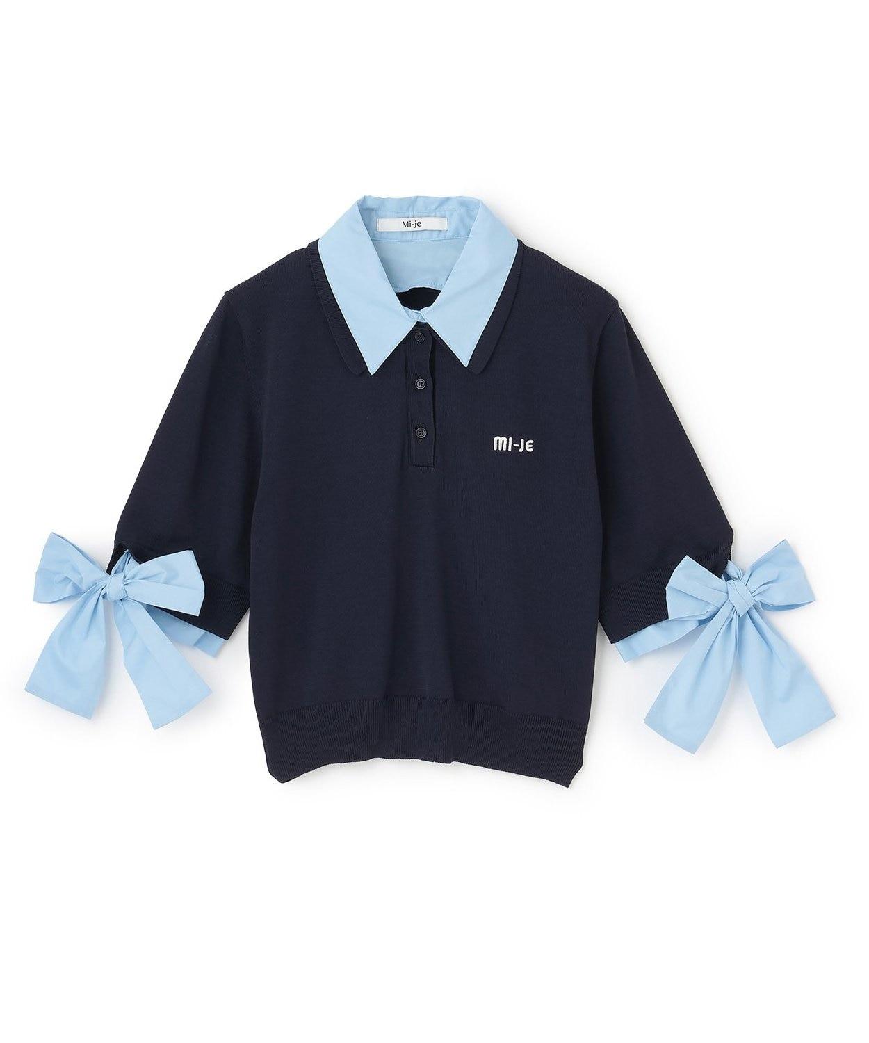 蝴蝶結袖拼接針織衫【韓國時尚】