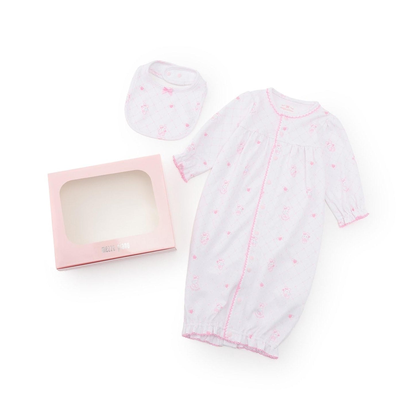 【BOX付】天使兔圖案2用連體衣&圍兜套裝