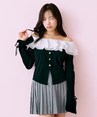 荷葉邊一字肩套頭衫【韓國時尚】