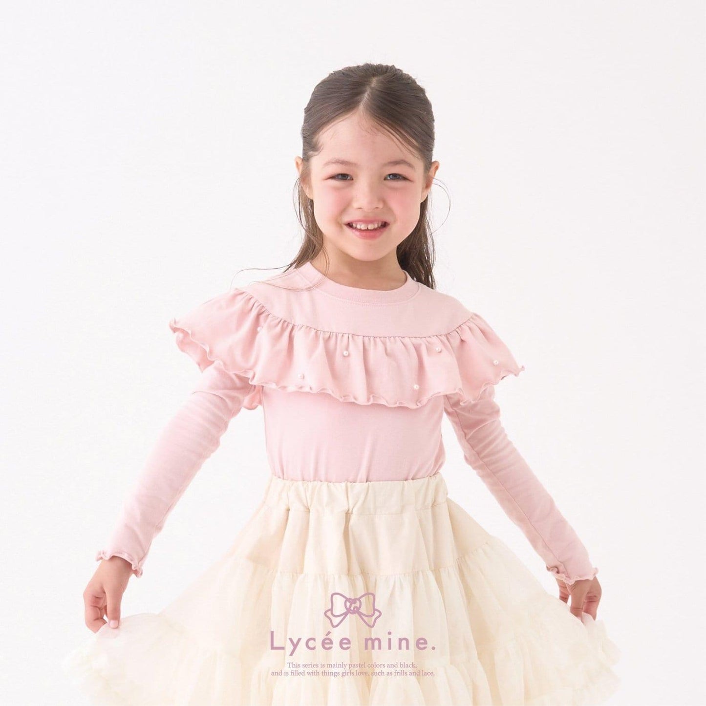 【Lycee mine 芭蕾系列】圓領荷葉邊珍珠裝飾上衣