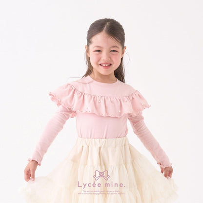 【Lycee mine 芭蕾系列】圓領荷葉邊珍珠裝飾上衣