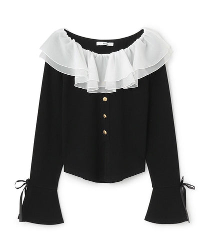 荷葉邊一字肩套頭衫【韓國時尚】