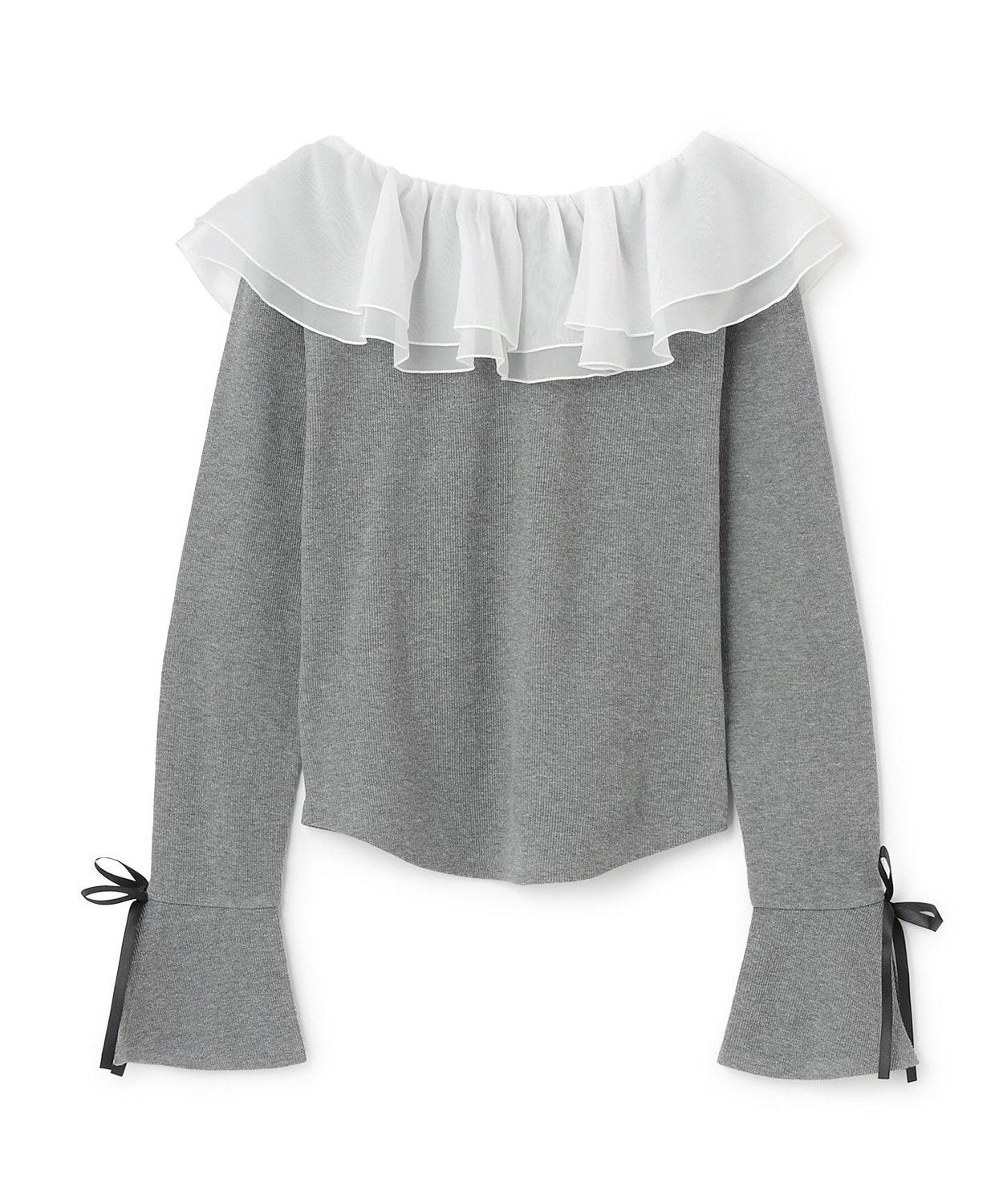 荷葉邊一字肩套頭衫【韓國時尚】