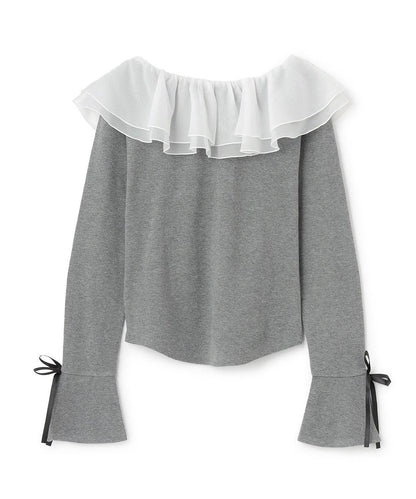 荷葉邊一字肩套頭衫【韓國時尚】