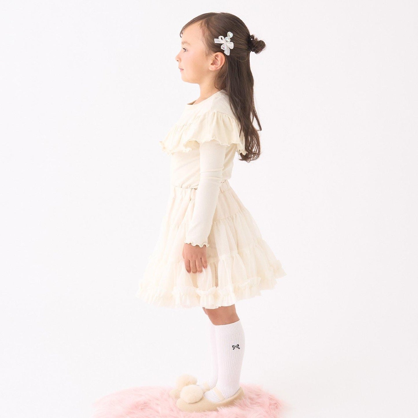 【Lycee mine 芭蕾系列】圓領荷葉邊珍珠裝飾上衣