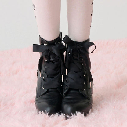 緞面蝴蝶結波浪邊短靴