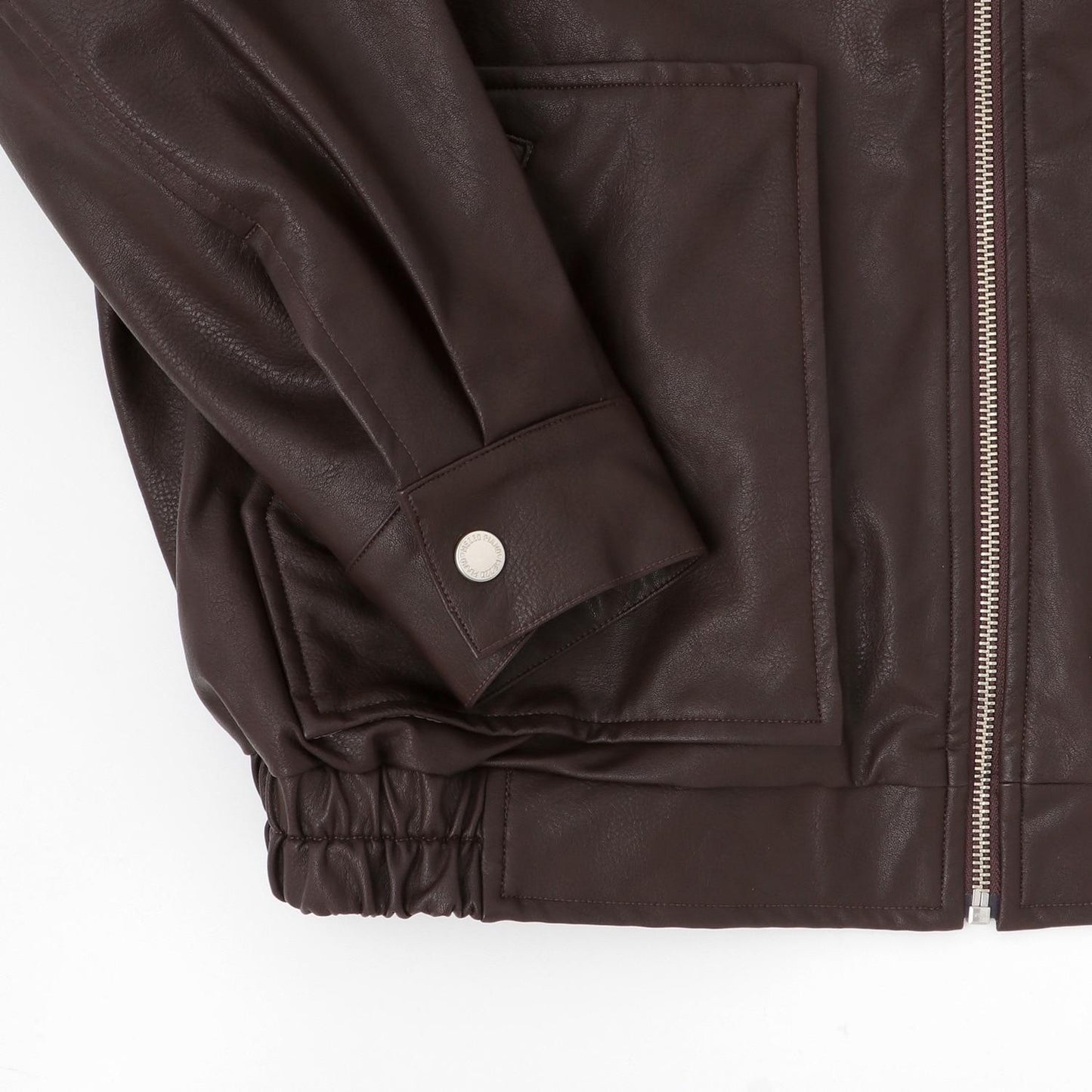 蝴蝶結貼飾仿皮夾克（配仿毛領）