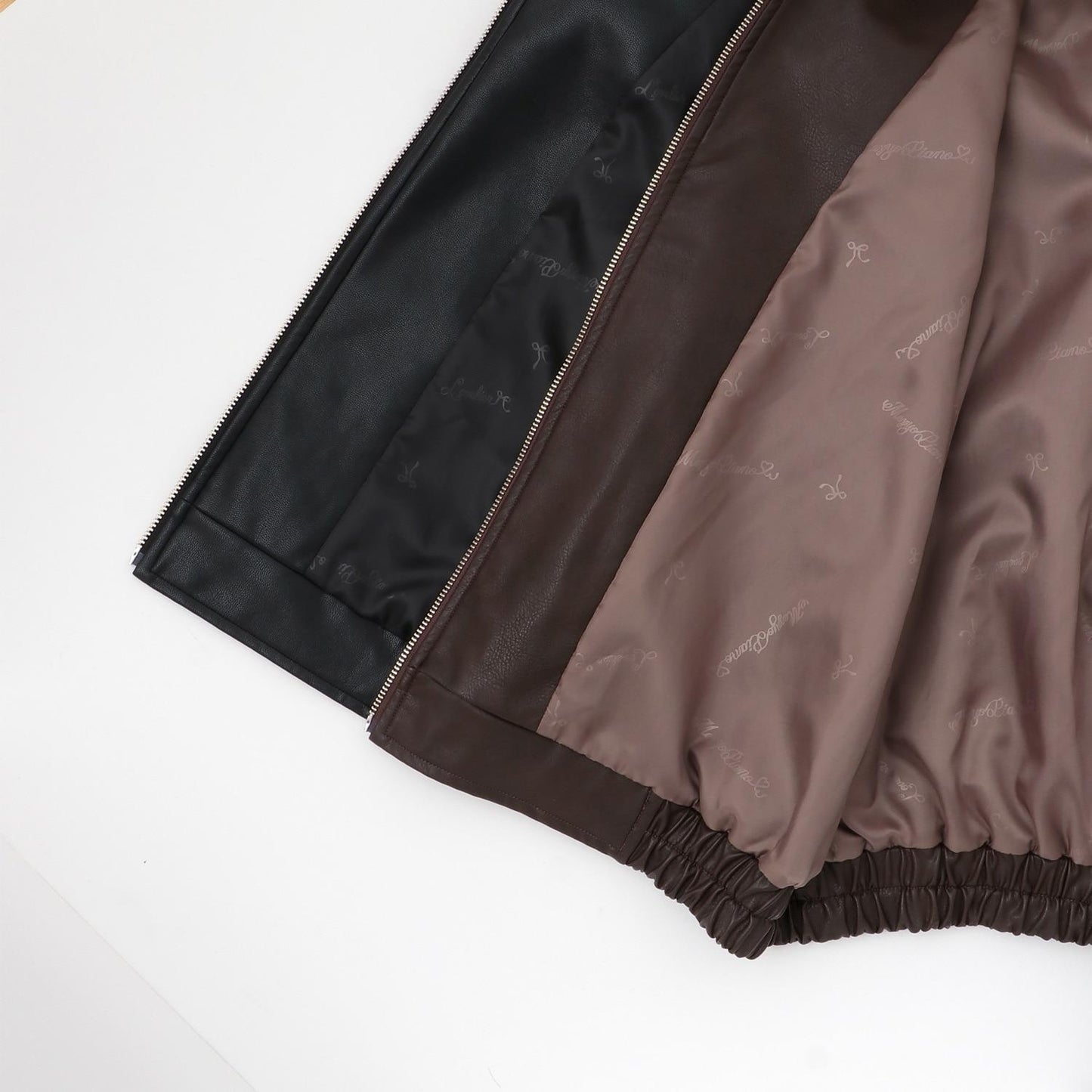 蝴蝶結貼飾仿皮夾克（配仿毛領）