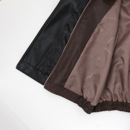 蝴蝶結貼飾仿皮夾克（配仿毛領）