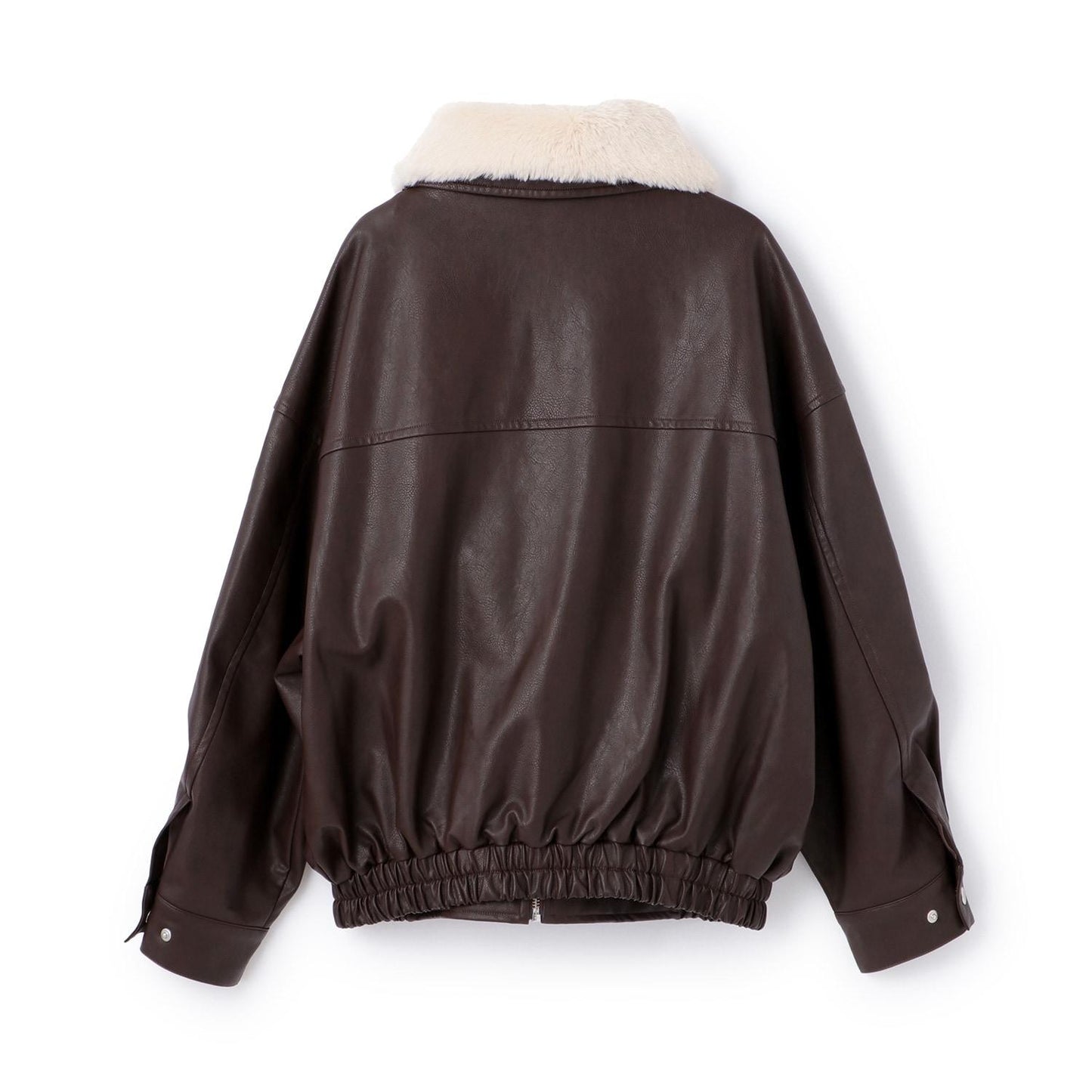 蝴蝶結貼飾仿皮夾克（配仿毛領）