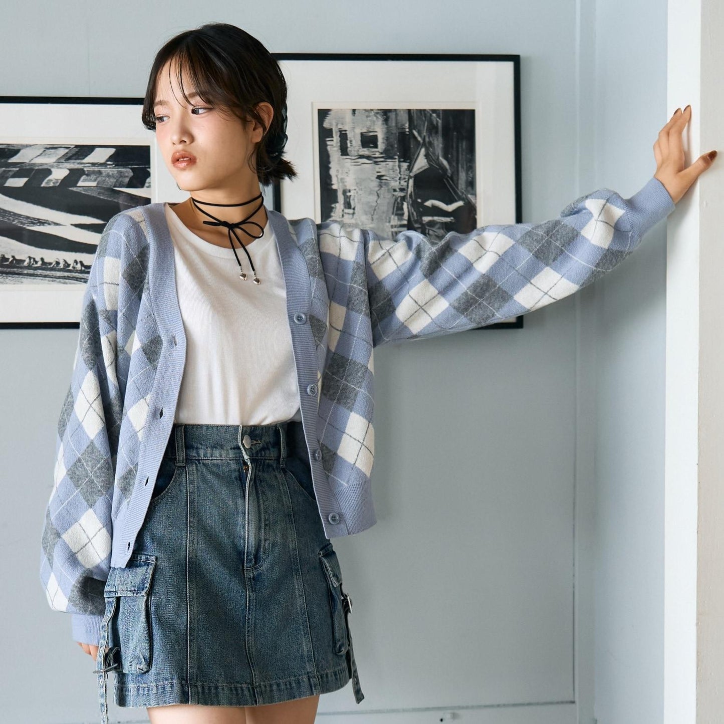 菱格針織T恤套裝