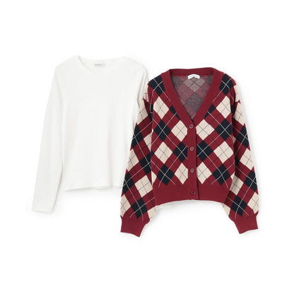 菱格針織T恤套裝