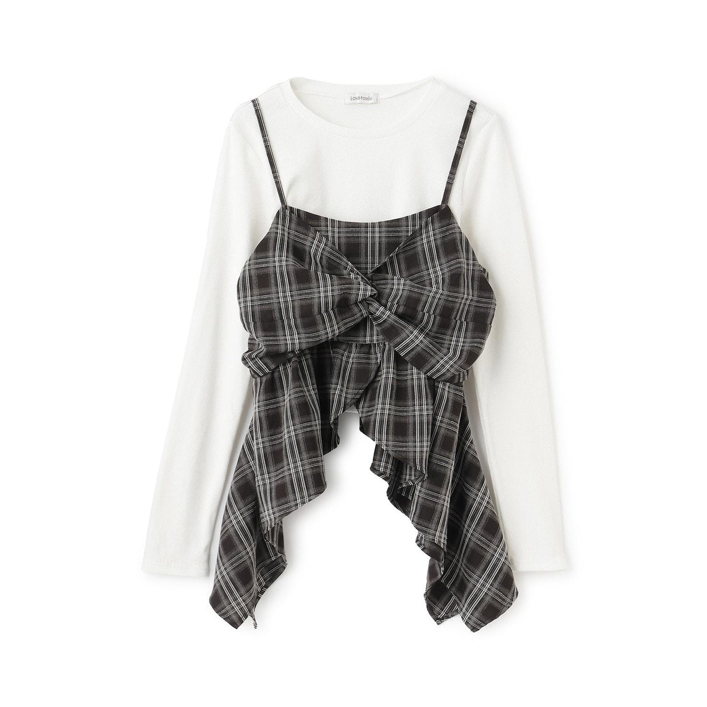 帶內襯不對稱下襬格紋吊帶背心