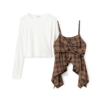 帶內襯不對稱下襬格紋吊帶背心