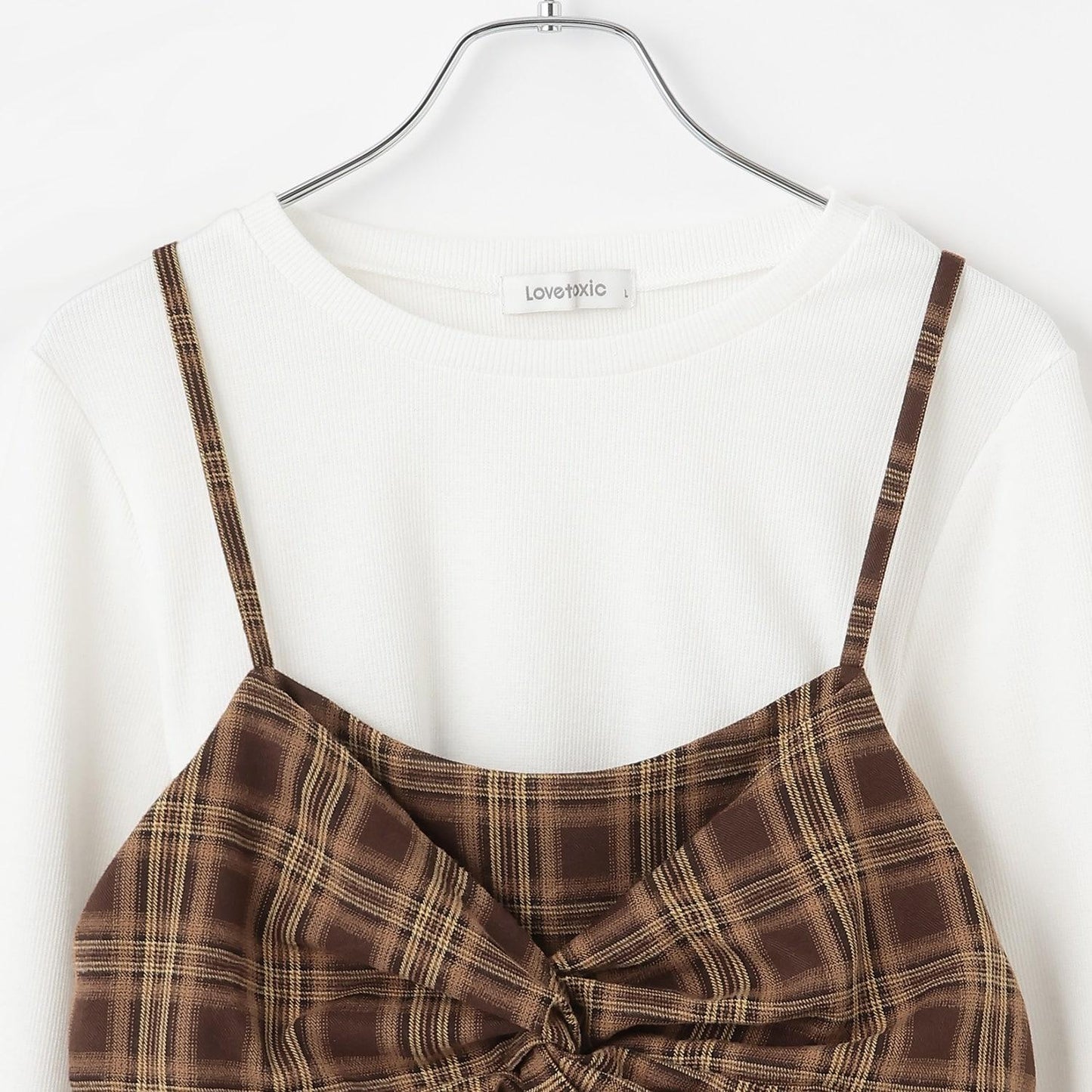 帶內襯不對稱下襬格紋吊帶背心