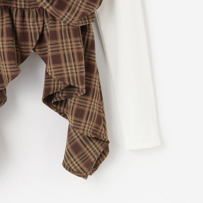 帶內襯不對稱下襬格紋吊帶背心