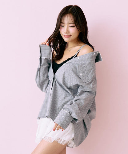 帶標誌牌格子襯衫【韓國時尚】