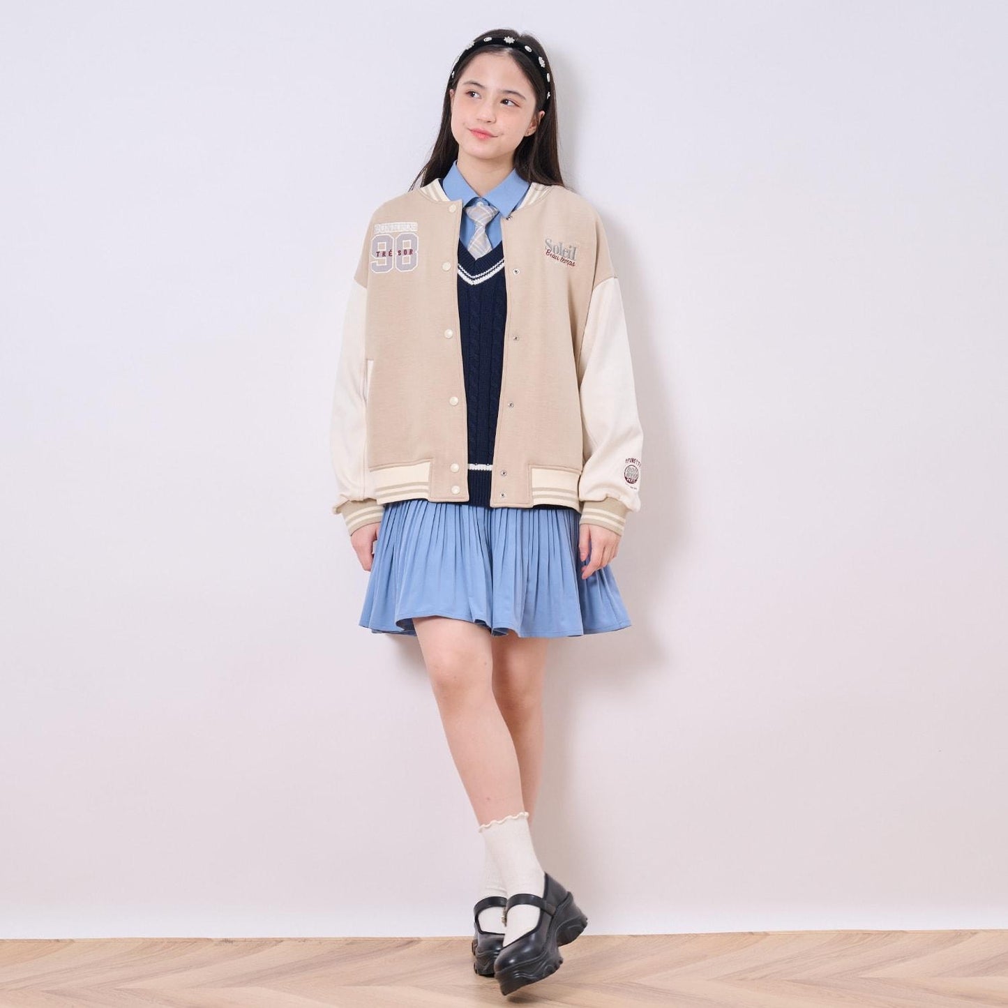 【加絨】雙面布拼接棒球夾克