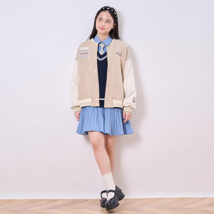 【加絨】雙面布拼接棒球夾克