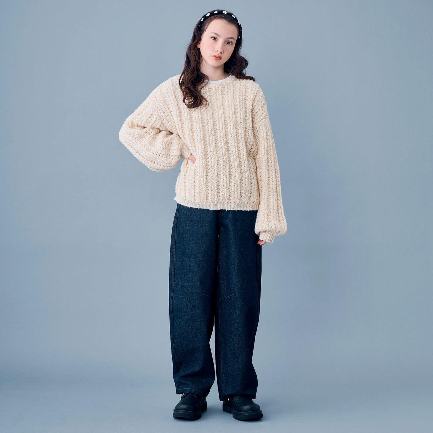 【AMI】鏤空針織套頭衫×T恤套裝