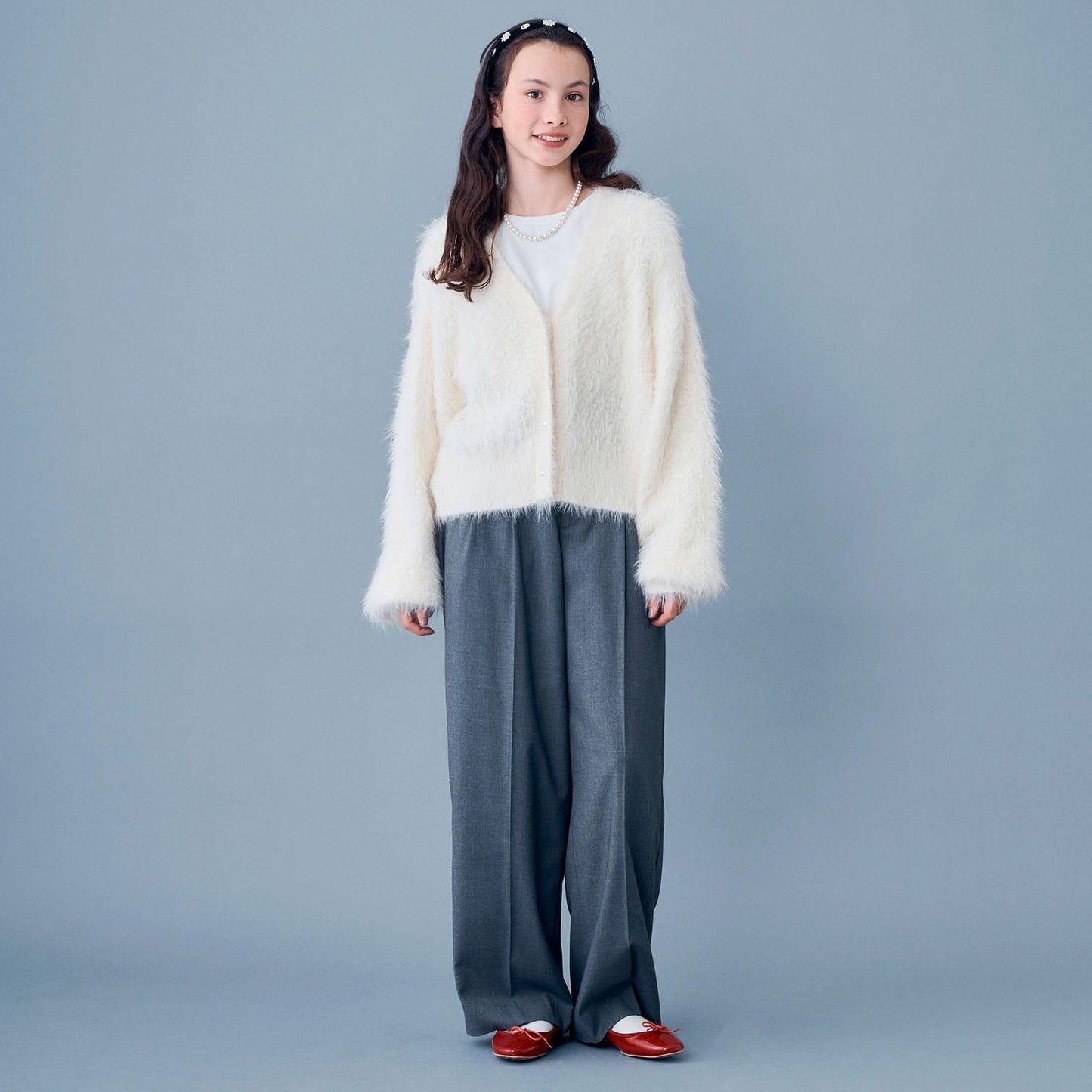 【AMI】長毛針織開衫×長袖T恤套裝