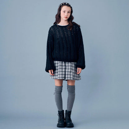 【AMI】鏤空針織套頭衫×T恤套裝