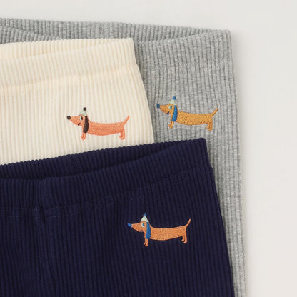 dog刺繡羅紋打底褲