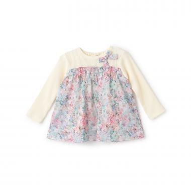 花卉拼接長袖連衣裙