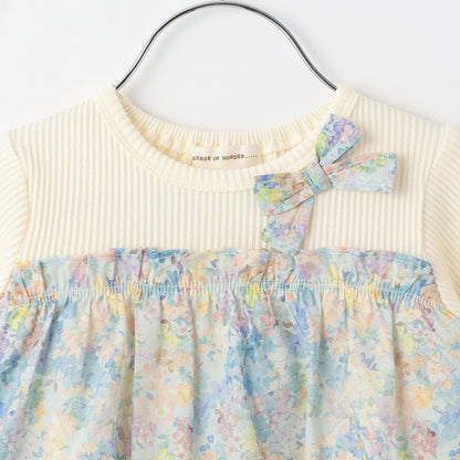 花卉拼接長袖連衣裙