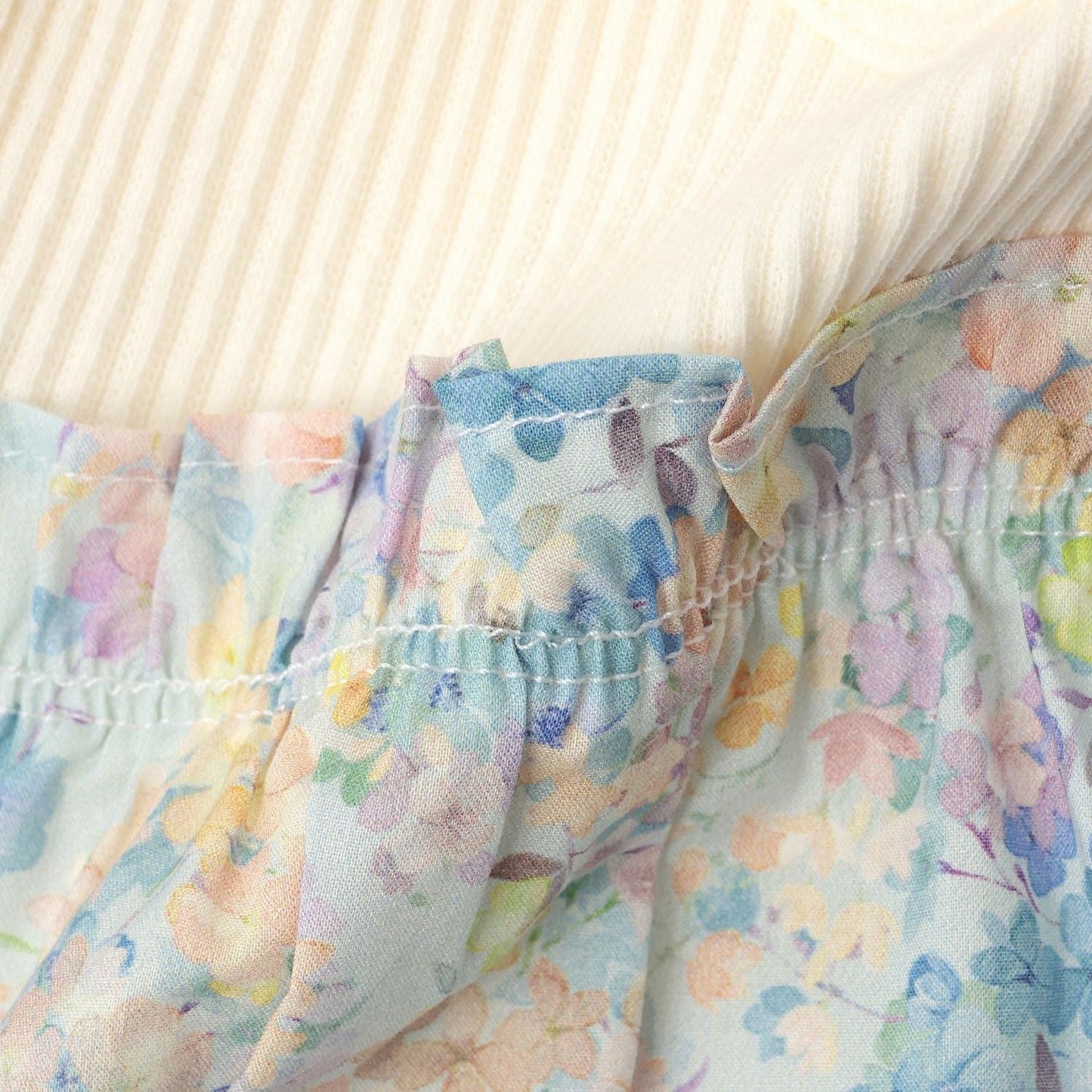 花卉拼接長袖連衣裙