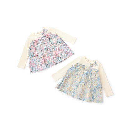 花卉拼接長袖連衣裙