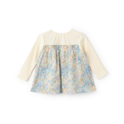 花卉拼接長袖連衣裙