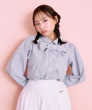 蝴蝶結領標誌刺繡襯衫【韓國時尚】