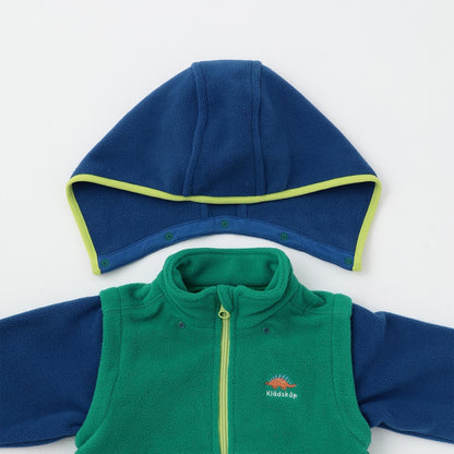 恐龍拼接三用抓絨連帽衫