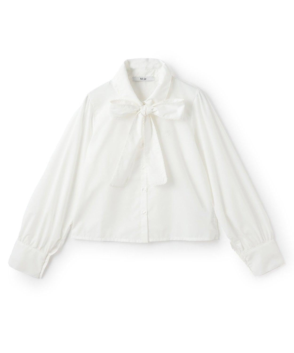 蝴蝶結領標誌刺繡襯衫【韓國時尚】