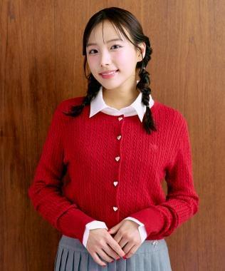 愛心紐扣麻花針織開衫【韓國時尚】