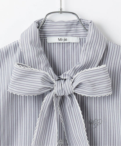 蝴蝶結領標誌刺繡襯衫【韓國時尚】