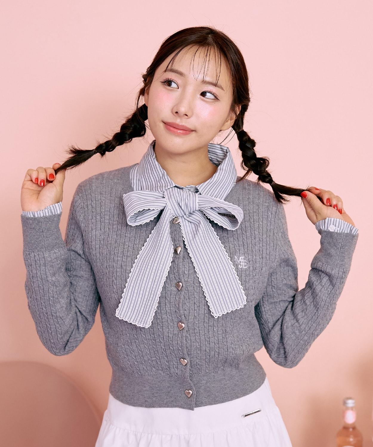 愛心紐扣麻花針織開衫【韓國時尚】