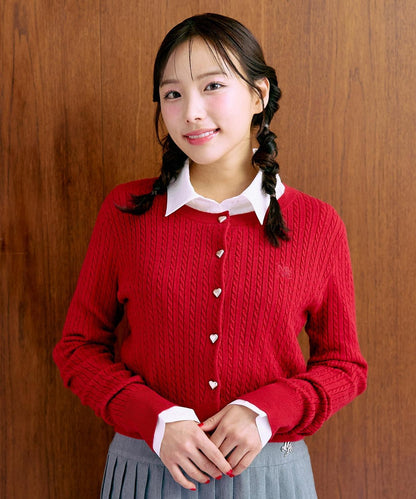 愛心紐扣麻花針織開衫【韓國時尚】