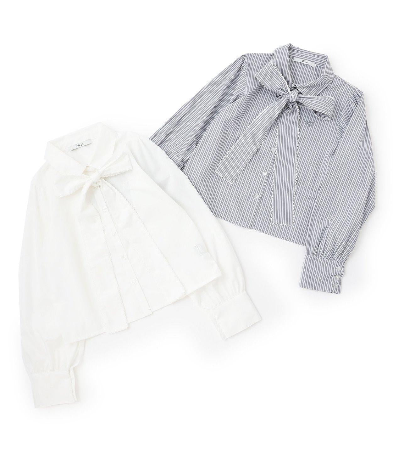 蝴蝶結領標誌刺繡襯衫【韓國時尚】