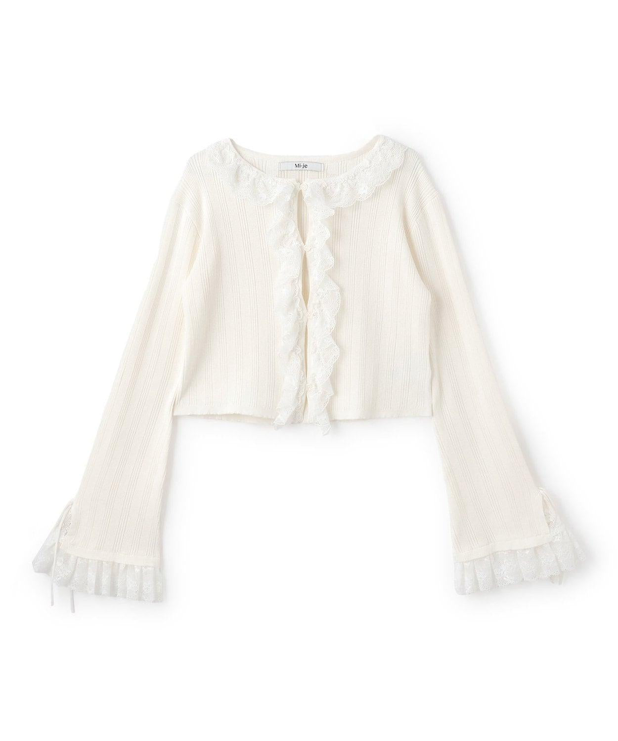 荷葉邊蕾絲針織開衫【韓國時尚】