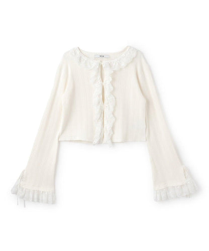 荷葉邊蕾絲針織開衫【韓國時尚】