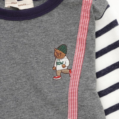 小熊刺繡吊帶長袖T恤