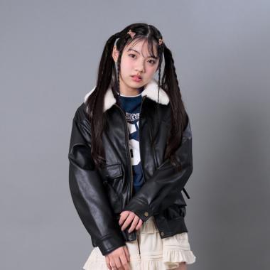 翻領仿皮草合成皮革夾克