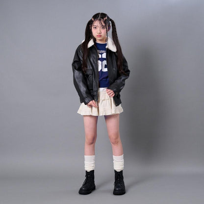 翻領仿皮草合成皮革夾克