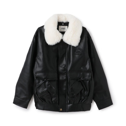 翻領仿皮草合成皮革夾克
