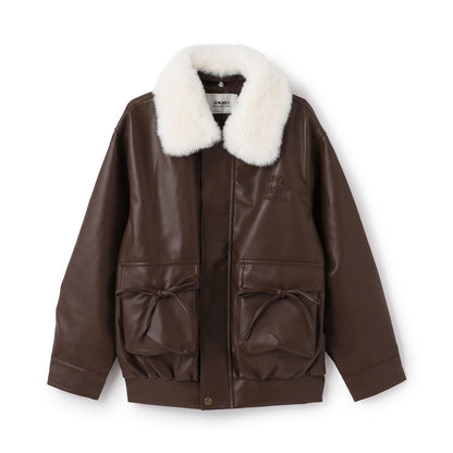 翻領仿皮草合成皮革夾克