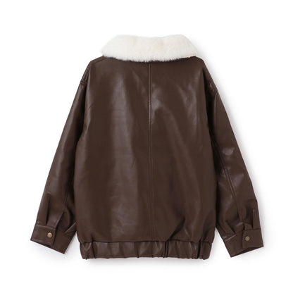 翻領仿皮草合成皮革夾克