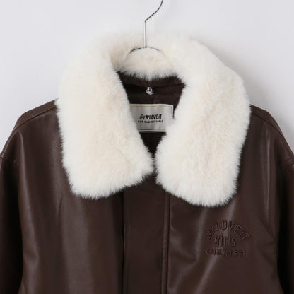 翻領仿皮草合成皮革夾克